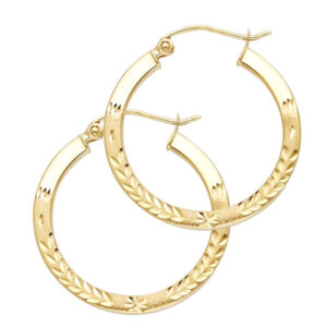 14KY Budded DC Square Tube Hoop Earrings (25mm)