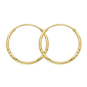 14KY Budded DC 1.5mm Round Tube Hoop Earrings (19mm)