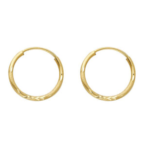 14KY Budded DC 1.5mm Round Tube Hoop Earrings (14mm)