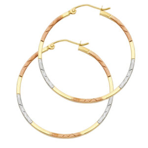 14K 3C Square Tube Hoop Earrings (25mm)