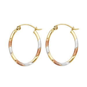 14K 3C Square Tube Oval Hoop Earrings (16X20mm)