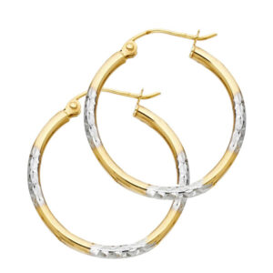 14K 2T DC Round Tube Hoop Earrings (20mm)
