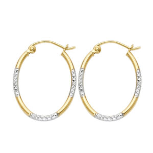 14K 2T DC Round Tube Oval Hoop Earrings (16X20mm)
