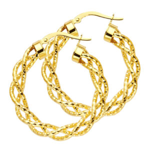 14KY Braided Hollow Hoop Earrings (30mm)
