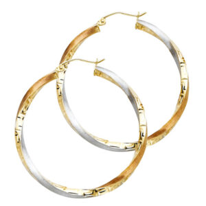 14K 3C Swirl Fancy Hoop Earrings (40mm)