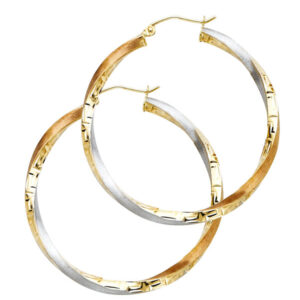 14K 3C Swirl Fancy Hoop Earrings (30mm)