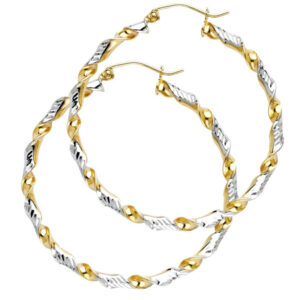 14K 2T DC Swirl Hoop Earrings (40mm)
