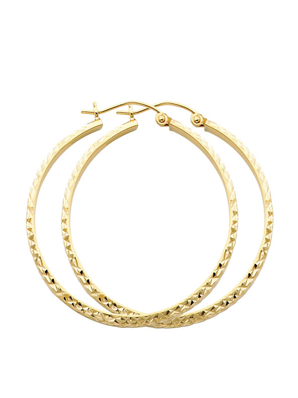 14KY DC 2.8mm Hollow Round Tube Hoop Earrings (35mm)