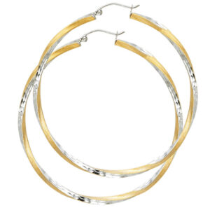 14K 2T SF DC 2.6mm Swirl Hoop Earrings (55mm)