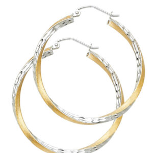 14K 2T SF DC 2.6mm Swirl Hoop Earrings (35mm)