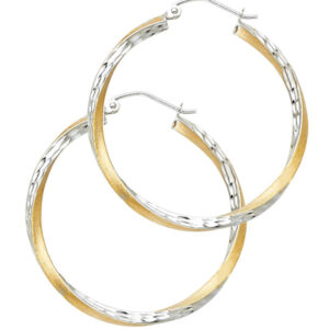 14K 2T SF DC 2.6mm Swirl Hoop Earrings (30mm)