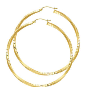 14KY SF DC 2.6mm Swirl Hoop Earrings (55mm)