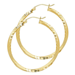 14KY SF DC 2.6mm Swirl Hoop Earrings (35mm)