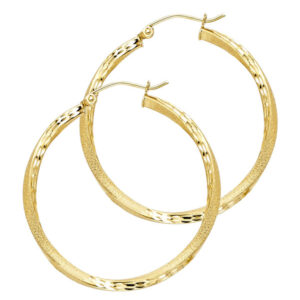 14KY SF DC 2.6mm Swirl Hoop Earrings (30mm)