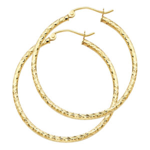 14KY Silk DC 1.5mm Round Tube Hoop Earrings (35mm)