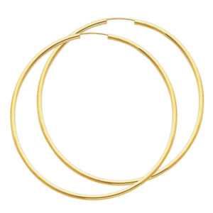 14KY 2mm Round Tube Polished Endless Hoop Earrings (65mm)