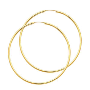 14KY 2mm Round Tube Polished Endless Hoop Earrings (55mm)