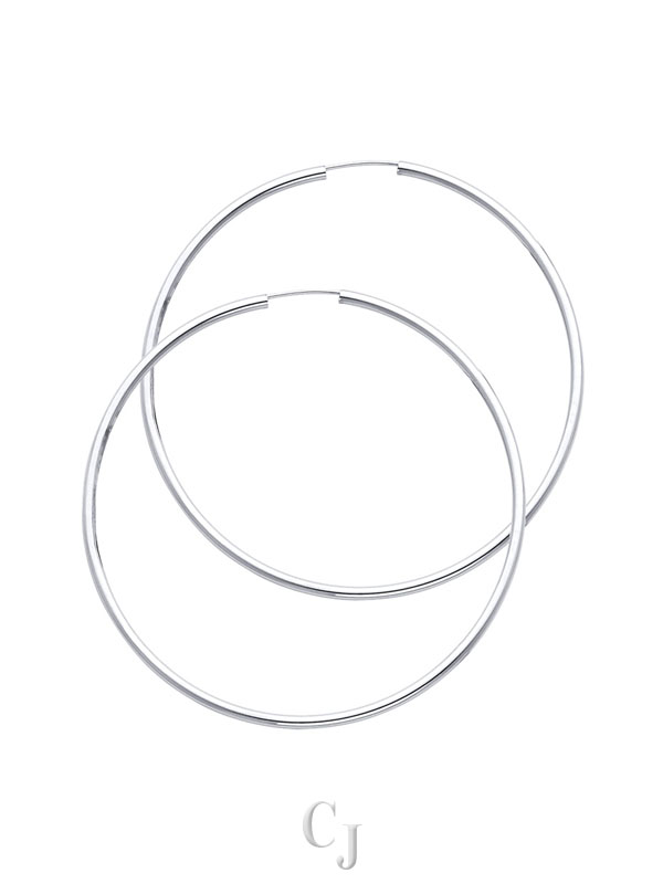 14KW 2mm Round Tube Polished Endless Hoop Earrings (55mm)