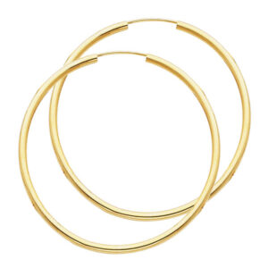14KY 2mm Round Tube Polished Endless Hoop Earrings (45mm)
