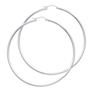 14KW 2mm Round Tube Polished Hoop Earrings (65mm)