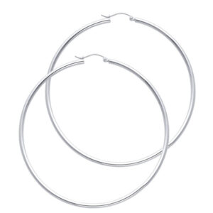 14KW 2mm Round Tube Polished Hoop Earrings (55mm)