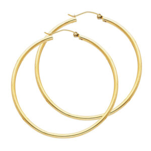 14KY 2mm Round Tube Polished Hoop Earrings (45mm)