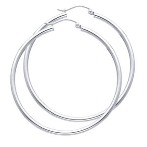 14KW 2mm Round Tube Polished Hoop Earrings (45mm)