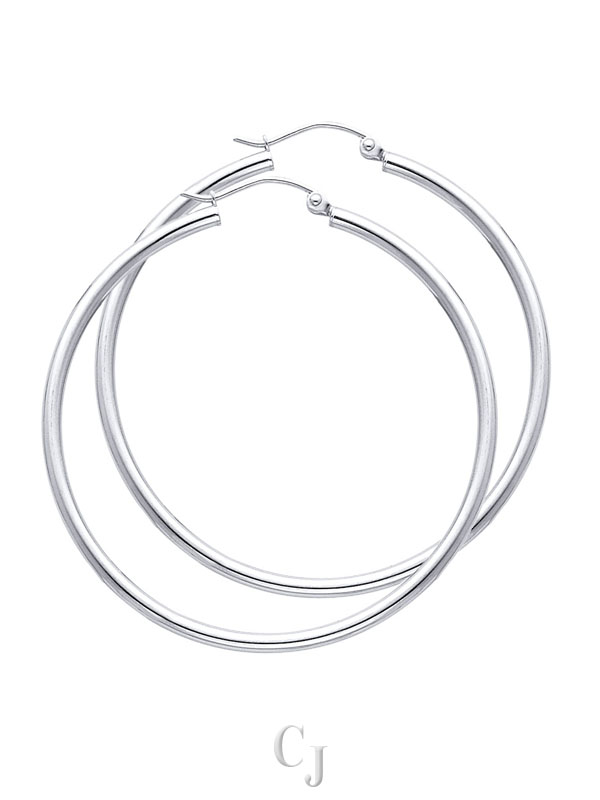 14KW 2mm Round Tube Polished Hoop Earrings (45mm)