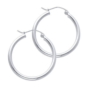 14KW 2mm Round Tube Polished Hoop Earrings (25mm)