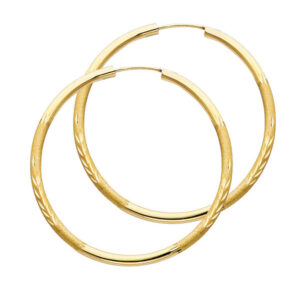 14KY 2mm Budded DC Endless Hoop Earrings (40mm)