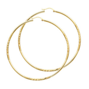 14KY 2mm Budded DC Round Tube Hoop Earrings (65mm)