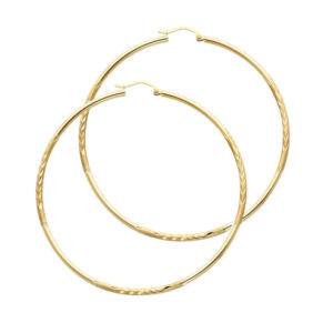 14KY 2mm Budded DC Round Tube Hoop Earrings (55mm)