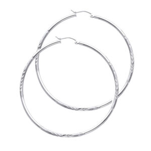 14KW 2mm Budded DC Round Tube Hoop Earrings (55mm)
