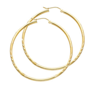 14KY 2mm Budded DC Round Tube Hoop Earrings (45mm)
