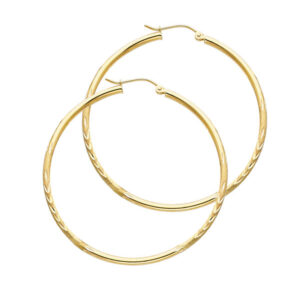 14KY 2mm Budded DC Round Tube Hoop Earrings (35mm)