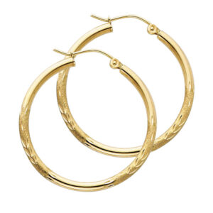 14KY 2mm Budded DC Round Tube Hoop Earrings (30mm)
