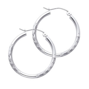 14KW 2mm Budded DC Round Tube Hoop Earrings (25mm)