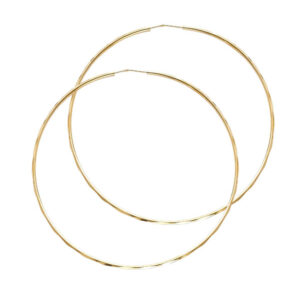 14KY 1.5mm Faceted Round Tube Hoop Earrings (55mm)