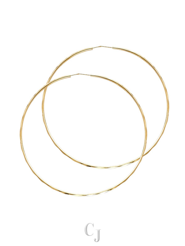 14KY 1.5mm Faceted Round Tube Hoop Earrings (55mm)