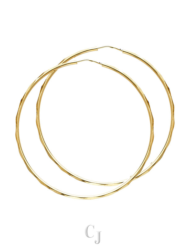 14KY 1.5mm Faceted Round Tube Hoop Earrings (45mm)
