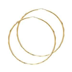 14KY 1.5mm Faceted Round Tube Hoop Earrings (35mm)