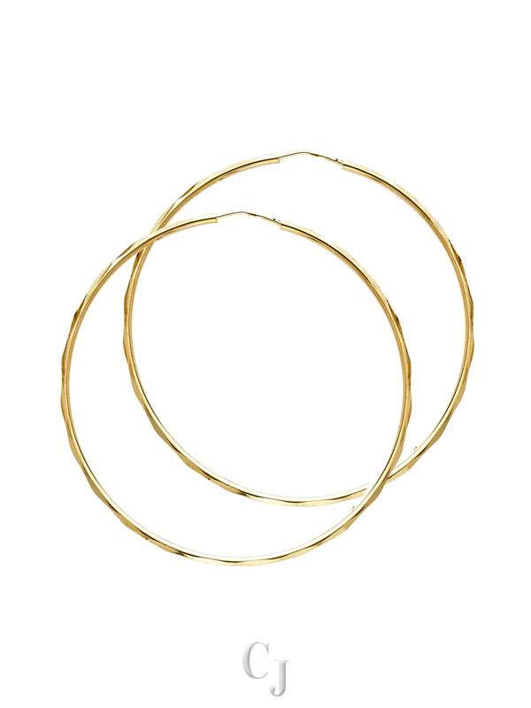 14KY 1.5mm Faceted Round Tube Hoop Earrings (35mm)