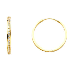 14KY Channel Round CZ Huggies Earrings (22mm)