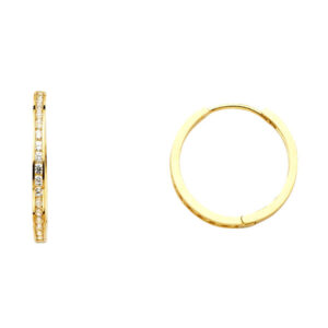 14KY Channel Round CZ Huggies Earrings (18mm)