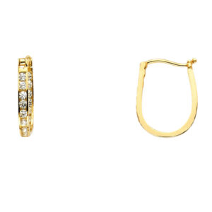 14KY Channel Round CZ U Shape Earrings (12X15mm)