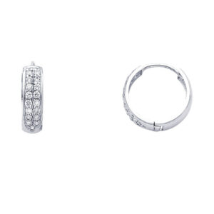 14KW Double CZ Huggies Earrings