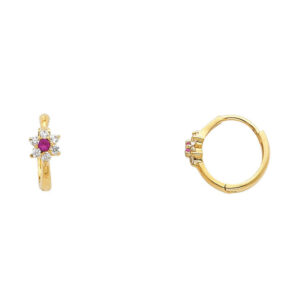 14KY Flower CZ Huggies Earrings