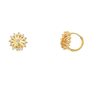 14KY Flower CZ Huggies Earrings