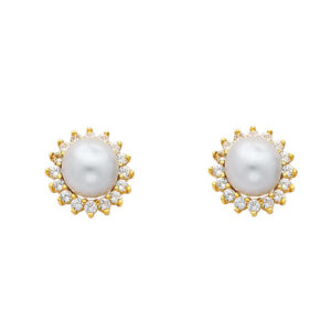 14KY CZ Pearl Earrings