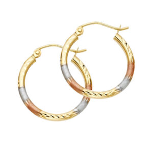 14K 3C 2mm Round Tube DC Round Hoop Earrings